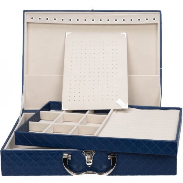 Maleta Grande Dupla Porta Joias Azul Marinho com Gelo Aberta Kratos Embalagens