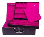 Maleta Grande Tripla Porta Joias Preto com Pink Aberta Kratos Embalagens