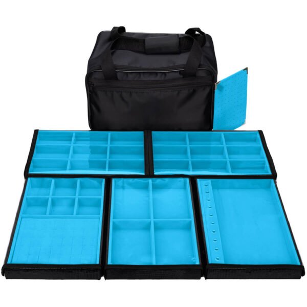 Bolsa Media com 5 Bandejas para joias bijuteria Azul Claro Aberta Kratos Embalagen