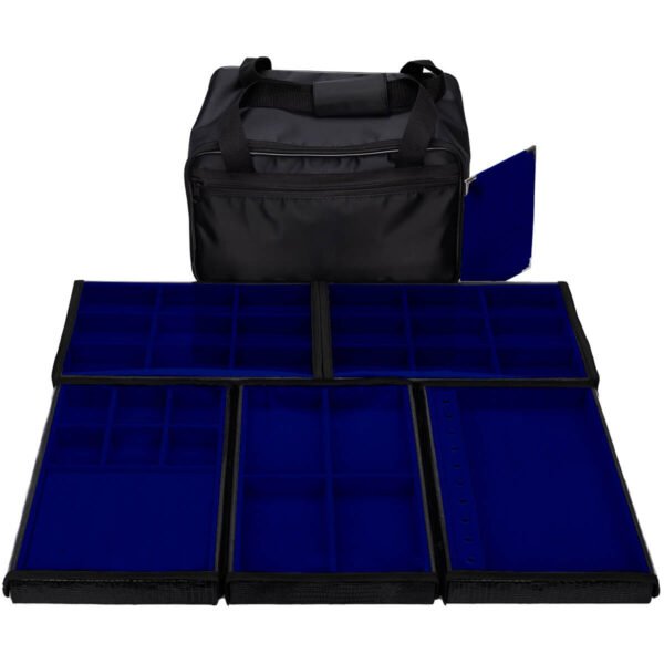 Bolsa Media com 5 Bandejas para joias bijuteria Azul Royal Aberta Kratos Embalagen