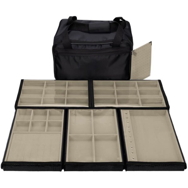 Bolsa Media com 5 Bandejas para joias bijuteria Bege Médio Aberta Kratos Embalagen