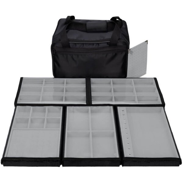 Bolsa Media com 5 Bandejas para joias bijuteria Cinza Aberta Kratos Embalagen