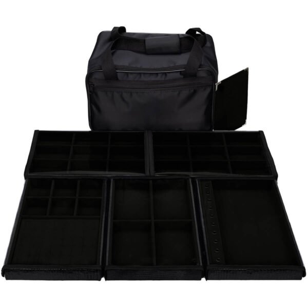 Bolsa Media com 5 Bandejas para joias bijuteria Preto Aberta Kratos Embalagen