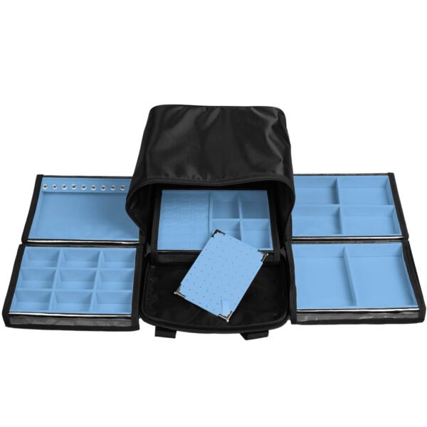 Bolsa Mini com 5 Bandejas para joias bijuteria Azul Claro Aberta Kratos Embalagens