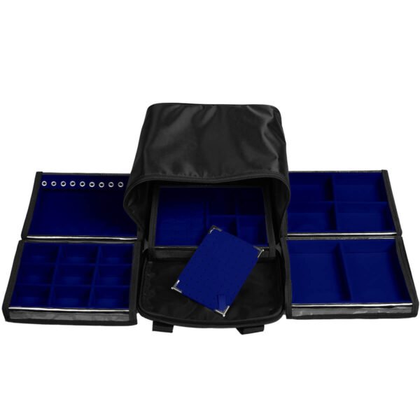 Bolsa Mini com 5 Bandejas para joias bijuteria Azul Royal Aberta Kratos Embalagens