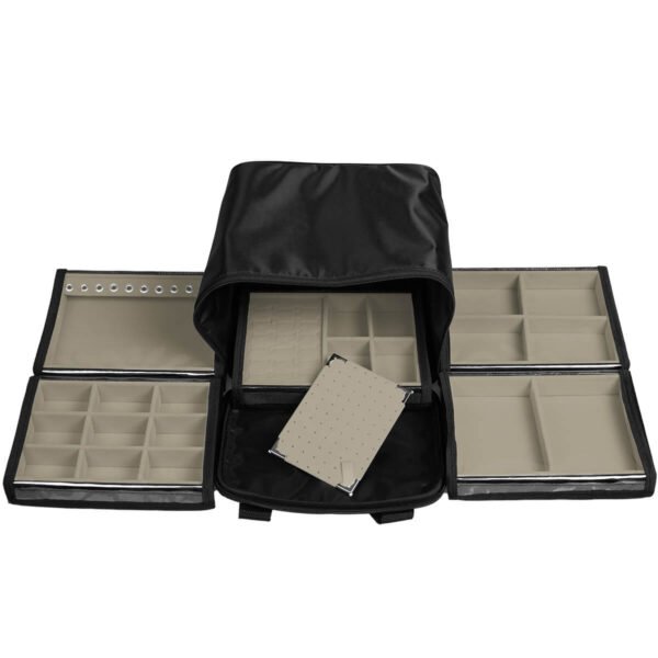 Bolsa Mini com 5 Bandejas para joias bijuteria Bege Médio Aberta Kratos Embalagens
