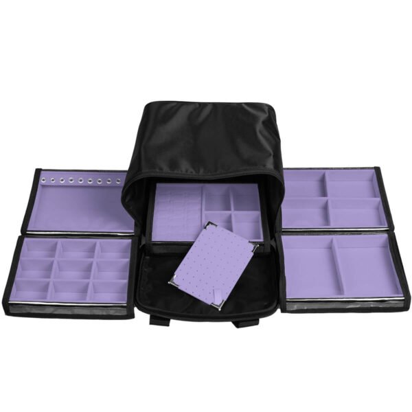 Bolsa Mini com 5 Bandejas para joias bijuteria Lilás Aberta Kratos Embalagens