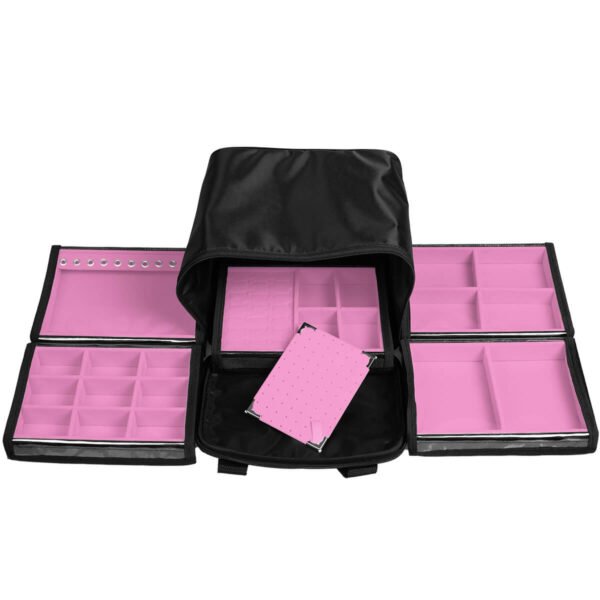 Bolsa Mini com 5 Bandejas para joias bijuteria Rosa Claro Aberta Kratos Embalagens