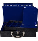 Maleta Media Dupla (com aba de proteção) para joias Preto com Azul Royal Aberta Kratos Embalagens