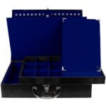 Maleta Grande Dupla Porta Joias Preto Azul Royal com Aba de Proteção Kratos Embalagens