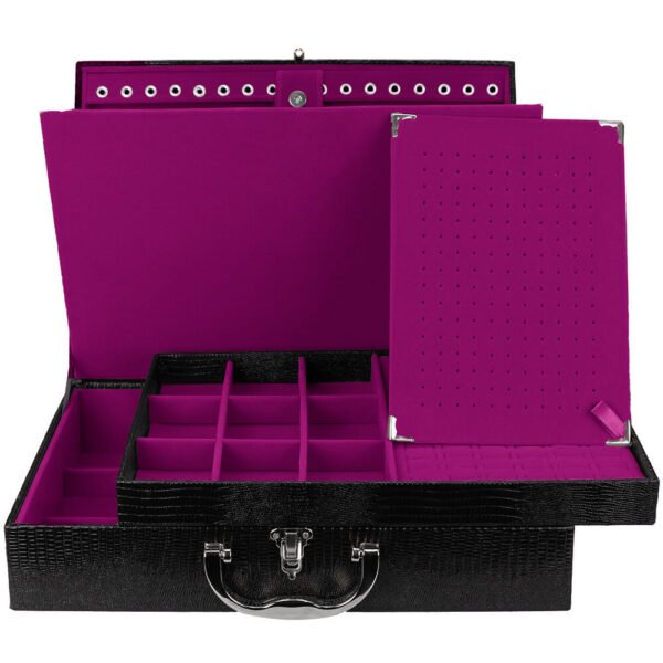 Maleta Grande Dupla Porta Joias Preto Pink com Aba de Proteção Kratos Embalagens
