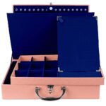 Maleta Grande Dupla Porta Joias Rose Azul Royal com Aba de Proteção Kratos Embalagens