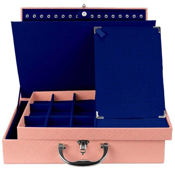 Maleta Grande Dupla Porta Joias Rose Azul Royal com Aba de Proteção Kratos Embalagens