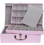 Maleta Grande Tripla Porta Joias Rosa Bebe com Cinza Aberta Kratos Embalagens