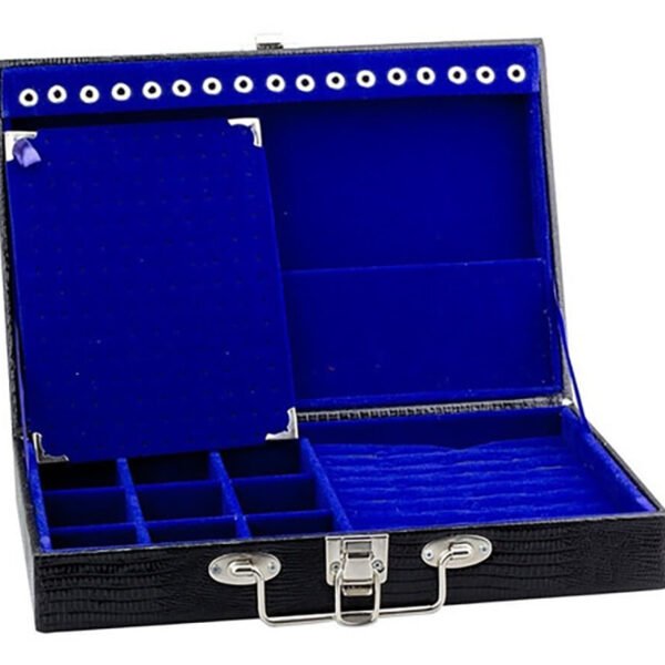 Maleta Media Simples Porta Joias Preto com Azul Royal Kratos Embalagens