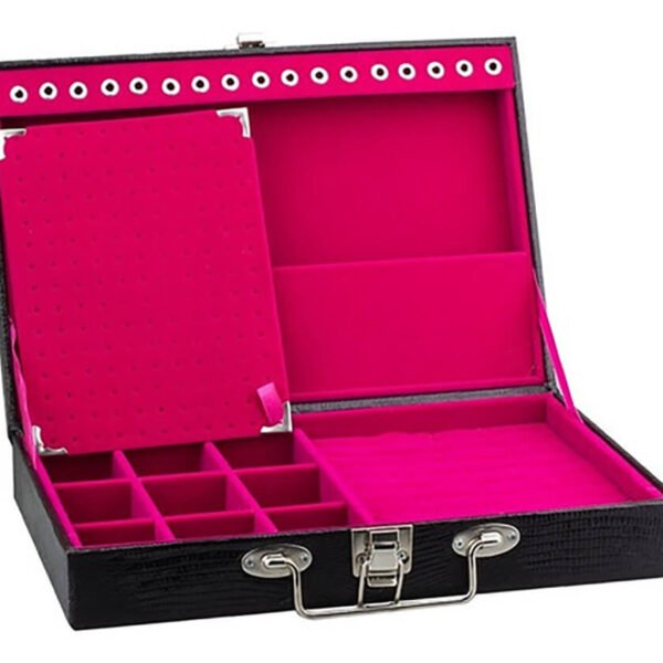 Maleta Media Simples Porta Joias Preto com Pink Kratos Embalagens
