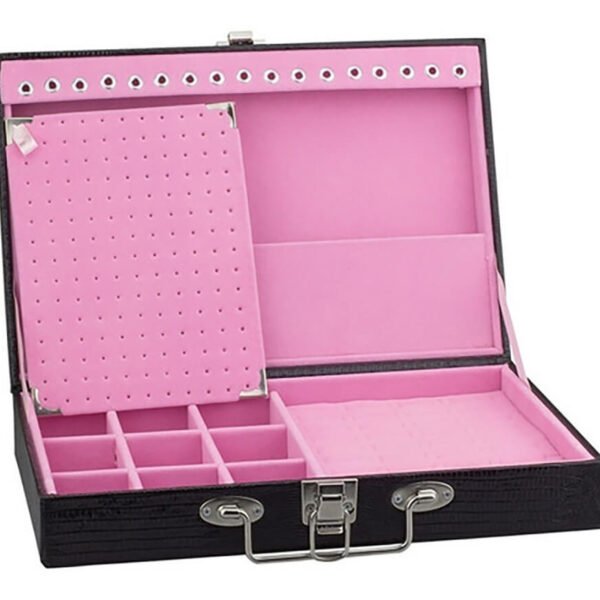 Maleta Media Simples Porta Joias Preto com Rosa Claro Kratos Embalagens