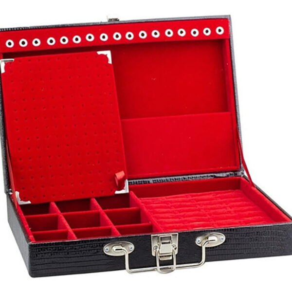 Maleta Media Simples Porta Joias Preto com Vermelho Kratos Embalagens