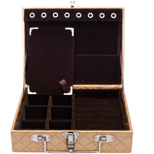 Maleta Mini Porta Joias Dourado com Marrom Kratos Embalagens