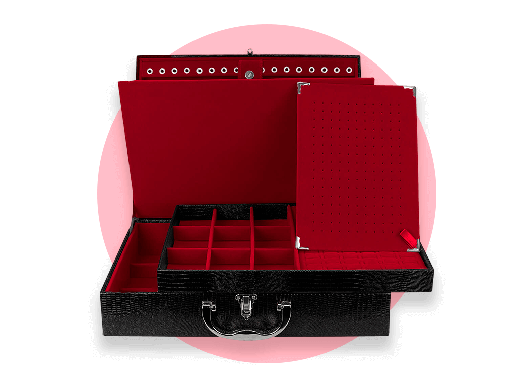 Maleta Grande Dupla com Aba de Proteção Porta Joias - Catalogo Maletas Kratos Embalagens