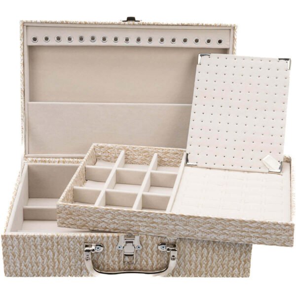 Maleta Média Dupla Porta Joias Palha com Gelo Aberta Kratos Embalagens