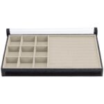 Bandeja Organizadora de Joias tamanho Grande 9 nichos e espuma para anéis cor Bege Médio - Kratos Embalagens