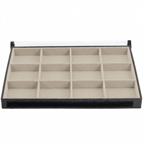 Bandeja Organizadora de Joias Tamanho Big (37x27x3cm) 12 Nichos Bege Médio com Capa - Kratos Embalagens