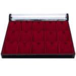 Bandeja Organizadora de Joias Tamanho Big (37x27x3cm) 15 Nichos e Tag Vermelho com Capa - Kratos Embalagens