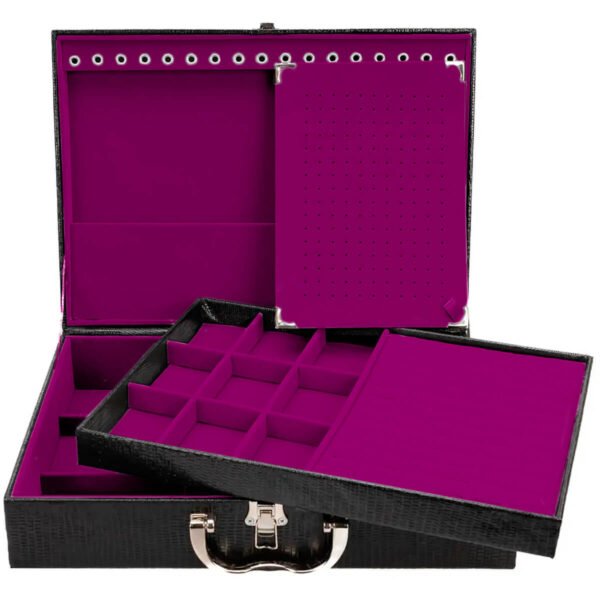Maleta Grande Dupla Porta Joias Preto com Pink - Kratos Embalagens