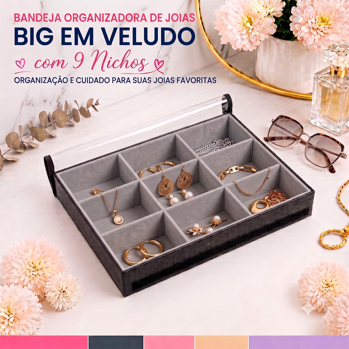 Bandeja Porta Joias Big Alta com 9 Nichos
